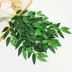Artificial silverberry leaves branch fake plant for living room tabletop home decor greenery.