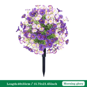 Artificial morning glory flower sphere with ground stake for garden yard and home decor.