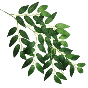 Artificial eucalyptus willow leaf branch close up detail for home decor and floral arrangement