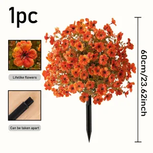 Close-up detail of artificial orange flower plug-in, featuring lifelike texture and detachable stem.