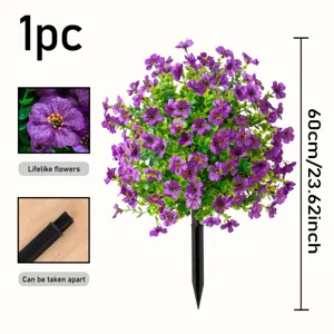 Artificial violet flower stake, 60cm tall, lifelike outdoor garden home decor plant.