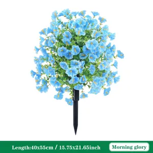 Artificial blue morning glory flower ground stake for garden yard home decoration.
