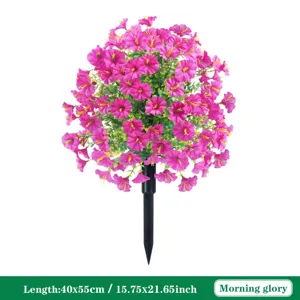Artificial morning glory flower stake for garden yard decoration, pink plant ornament.