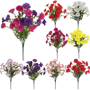 Artificial morning glory flower bouquet detail, colorful floral arrangement for decor.