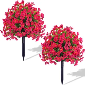 Artificial flower stakes red floral garden yard outdoor decoration fake plants 2pcs.