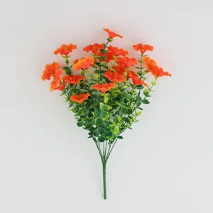 Artificial morning glory flower bouquet, vibrant orange home wedding DIY decoration fake plant.