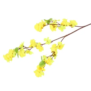 Artificial yellow peach blossom branch silk flower for home decoration and wedding party decor