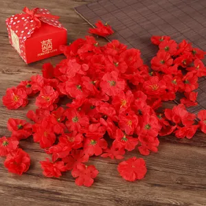 Artificial silk peach blossom petals red fake flower heads for wedding photography decoration props