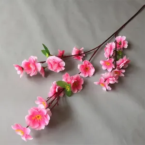 Artificial peach blossom branch pink silk flowers for home decor wedding party decoration.