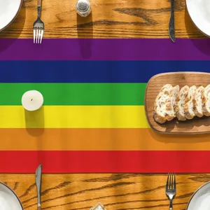 Colorful rainbow stripe linen table runner for kitchen dining and home party decor