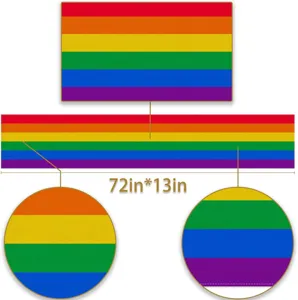 Rainbow linen table runner texture and dimension detail showing vibrant stripes for party decor.