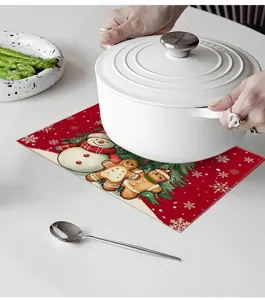 Christmas placemat cotton linen holiday table mat festive kitchen dining decor details.