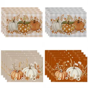 Thanksgiving Autumn Place Mats Linen Heat Insulated Dining Table Mats Pumpkin Maple Leaf Printed Kitchen Home Decoration
