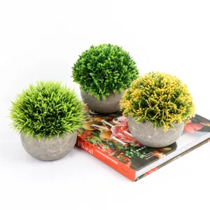 Mini artificial potted plants set featuring grey pulp pots, perfect for indoor desktop decor.