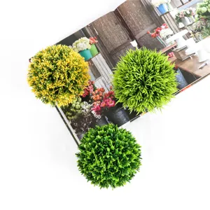 Artificial plant balls set, decorative green grass balls for home tabletop and indoor decor.