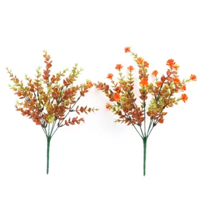 Foglie di Eucalipto Artificiali Rosso Autunno Arancione 7-Rami Eucalipto Rami Piante Finte per Decorazione Casa
