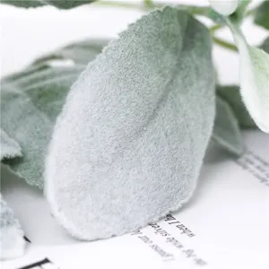 Artificial lamb ear leaves mini single branch green plant for home table flower decor
