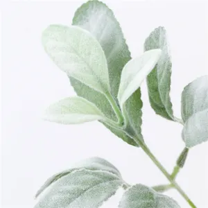 Artificial lamb's ear leaf plant detail, green faux plant close-up for indoor home decor.