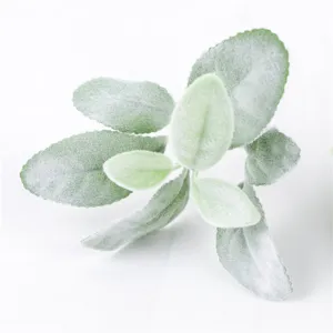 Artificial lamb's ear leaf single branch fake plant green faux foliage for table vase decor