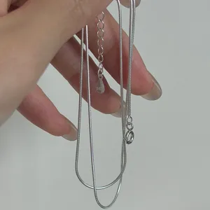 S925 sterling silver snake bone chain detail, minimalist style basic clavicle necklace.