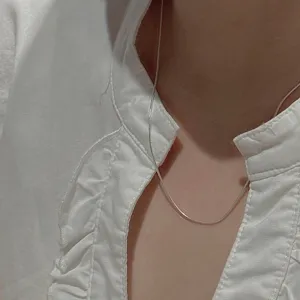 Detail view of the minimalist sterling silver snake bone clavicle chain, retro Korean style.