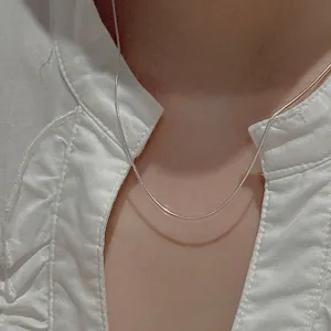 S925 sterling silver snake bone chain necklace detail view, minimalist retro fashion style.