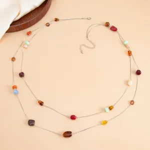 Vintage meerlaagse metalen tailleketting met onregelmatige gekleurde stenen voor jurk riem