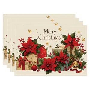 Christmas Linen Placemat Festive Table Mat Holiday Party Dining Table Decoration