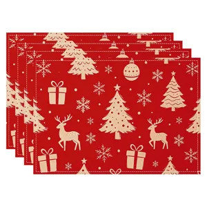 Christmas linen placemat red festive table decoration mat for holiday party tableware variant.
