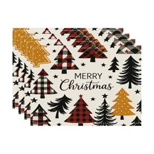Christmas linen placemat set festive table mat buffalo plaid holiday party dining decor