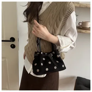 Borsa a mano retrò in camoscio a pois da donna, elegante borsa a tracolla per autunno inverno.