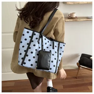 Borsa a tracolla a pois stile coreano per donne, grande borsa tote casual con piccolo marsupio.