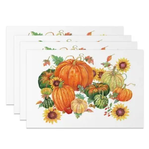 Thanksgiving linen placemats set of 4 autumn pumpkin sunflower table mats for holiday party decor