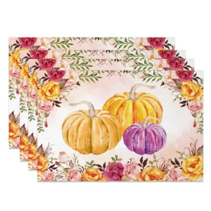 Thanksgiving linen placemat autumn pumpkin floral table mat for holiday party dining decor