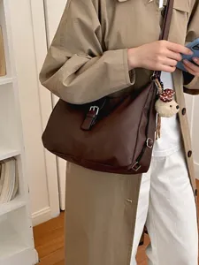 Koreaanse vintage grote capaciteit bruine schoudertas voor dames casual dagelijks
