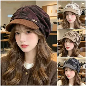 Damen Retro Batik Slouchy Beanie Mütze Herbst Winter warmer Kurzschirm Hut mehrfarbig
