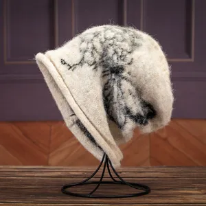 Vintage Butterfly Slouchy Beanie Hat for Women Autumn Winter Warm Knitted Woolen Hat Large Head Circumference Loose Knit Skull Cap