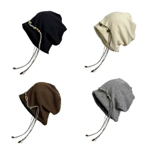 Bohemische Vintage Strick Mütze mit Perlen Quasten Details, gemütliche Herbst Winter Mütze.