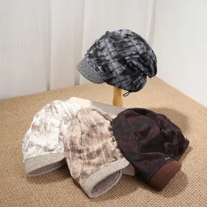 Damen Batik Slouchy Beanie Mütze Herbst Winter lässig kurze Krempe Oversized Kopfbedeckung