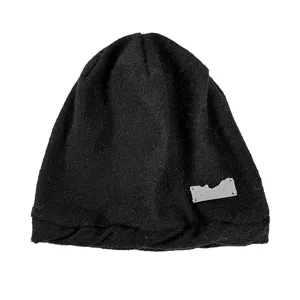 Gorro de punto negro invierno cálido slouchy gorro plisado suave grueso a prueba de viento