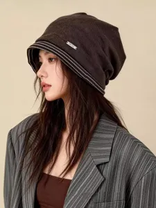 Koreanischer Stil gestreifte Beanie Mütze für Damen, Herbst Winter Freizeit bequemer Hut.