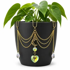 Crystal Suncatcher Plant Pot Hanging Decoration Metal Chain Rainbow Maker Prism Vintage Moon Star Butterfly Garden Decor
