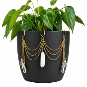 Gold Crystal Plant Pot Hanging Ornament Suncatcher Retro Home Decor Potted Plant Pendant