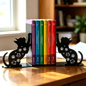 Creative Metal Cat Deer Silhouette Bookends Decorative Iron Book Stands Heavy Duty Desktop Organizer For Home Office Study