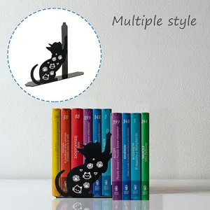 Metal cat bookend detail showcasing hollow carved silhouette design and sturdy support.