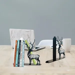 Metal deer bookends for desk decor, creative heavy duty book stoppers for shelves and office.