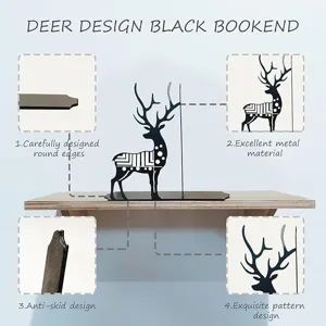 Detailed view of black metal deer bookend showing exquisite cutout pattern and smooth edges.