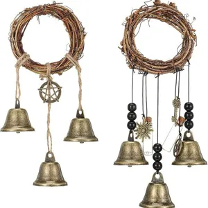 Handgemaakte heksenbel windspel rustieke takkenkrans bronzen bellen deur hangende decoratie