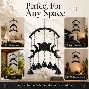 Zwarte Maanfase Heks Wind Chime Gothisch Boho Muur Hangende Hemelse Decor voor Huis Kamer