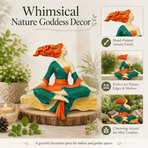 Vue détaillée de la figurine déesse de la nature, décor en résine peint à la main pour étagère.